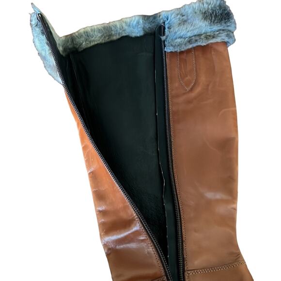 Italian Leather Faux Fur Trimmed Heeled Boots Womans Size 39 US 9 - Picture 10 of 10